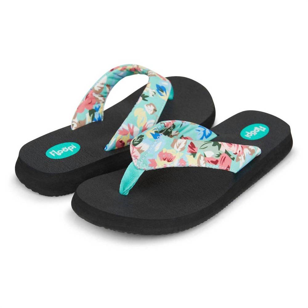 NEW FLOOPI women's isabella yoga mat floral flip flop in teal cottage